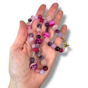 Fifi & Lu Handmade New Pink Heart 17" Moonstone Amethyst Real Stone Necklace